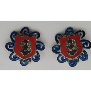 Vtg Lisner Enamel‎ Faceless Knight Heraldic Clip On Earrings